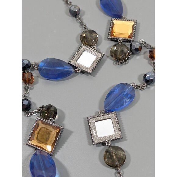 Lia Sophia Horizon Necklace Blue Golden Long Layering Statement Necklace 38 in - Picture 12 of 12